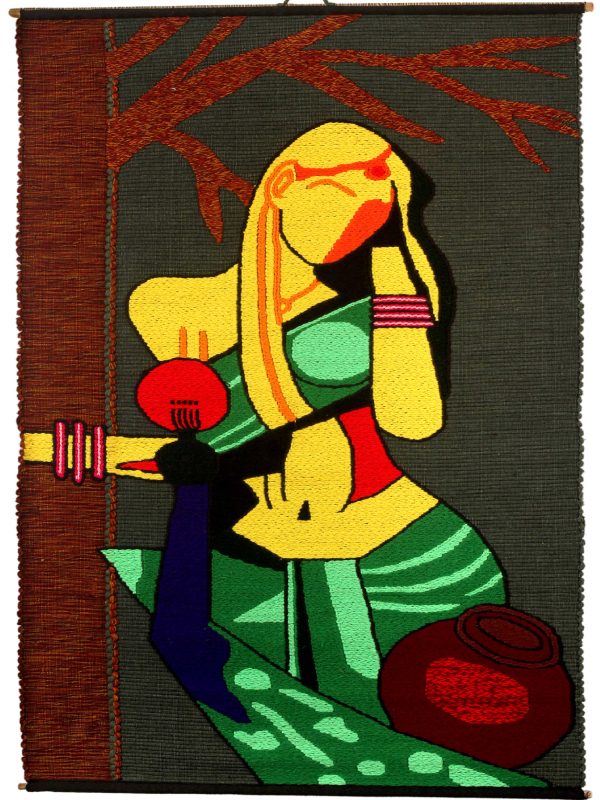 handloom portrait of woman in yellow
